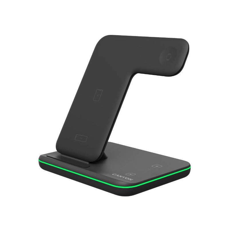 Photo 1 of Minthouz 3 in 1 Wireless Charger, 18W Fast Wireless Charging Station for Multiple Devices Apple Watch, AirPods, Wireless Charger Stand Compatible with iPhone 15/14/13/12 Series - Black (with Adapter)
