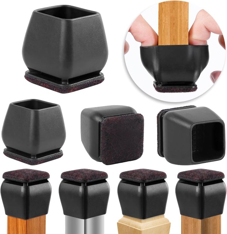 Photo 1 of 24 PCS Square Silicone Chair Leg Floor Protectors, Felt Furniture Pads, Bar Stool Leg Floor Protectors for Chairs, Chair Leg Caps Covers, Chair Cups Sliders for Wood Floors (Fit 1.1"- 1.45", Black)