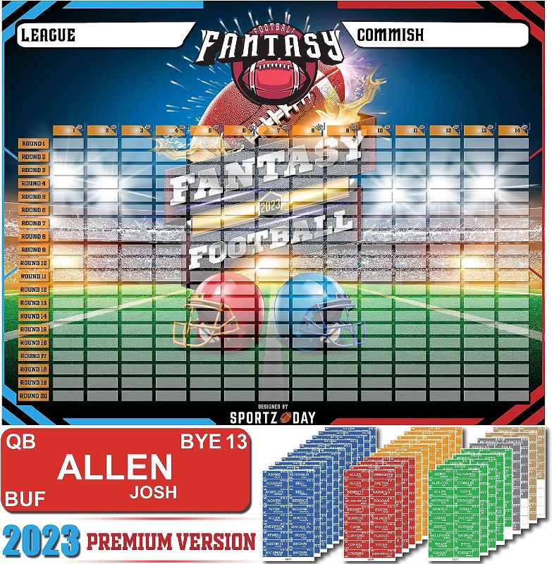 Photo 1 of 
Bambluby Fantasy Football Draft Board 2023-2024 Kit - Extra Large Set with 596 Player Labels - Premium Color Edition[14 Teams 20 Rounds]