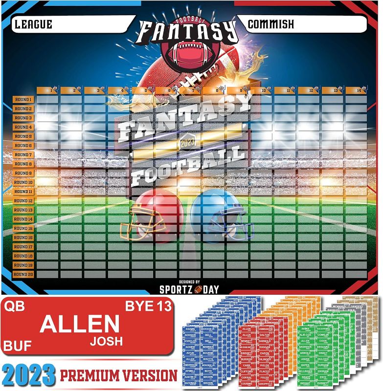 Photo 1 of 
Bambluby Fantasy Football Draft Board 2023-2024 Kit - Extra Large Set with 596 Player Labels - Premium Color Edition[14 Teams 20 Rounds]