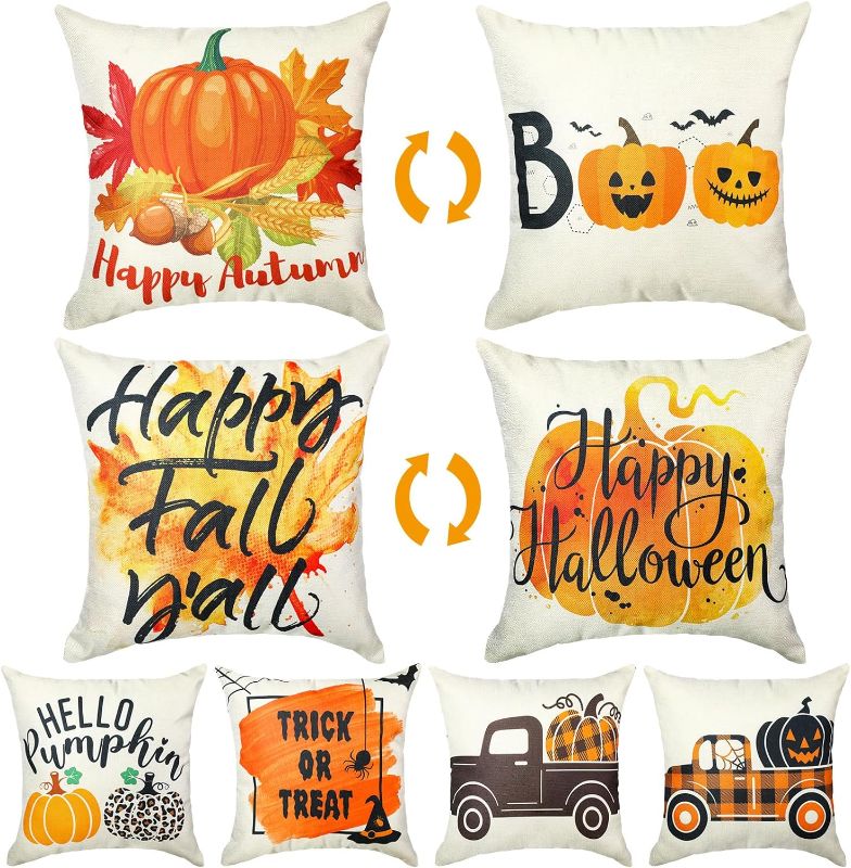 Photo 1 of 
Ramede Fall Pillow Covers 18x18 Set of 4 Double Sided Fall Decor Pumpkin