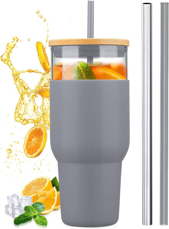 Photo 1 of 
kytffu Tumbler with Lid and Straw, 40 oz Glass Tumbler Fits Cup Holder, Smoothie Cup Iced Coffee Tumbler for Boba Tea, Juice, Water Tumbler Suits Home