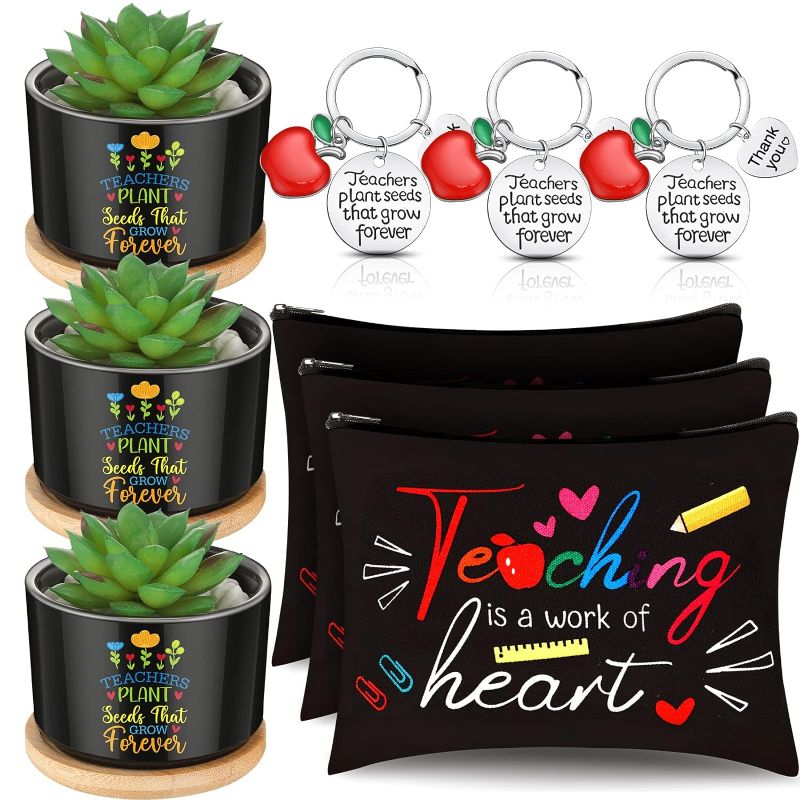 Photo 1 of 
Mumufy 9 Pcs Teacher Gifts in Bulk for Women, 3 Funny Succulent Plant Pot with Bamboo Tray 3 Teacher Makeup Cosmetic Bags 3 Keychains, Birthday Graduation