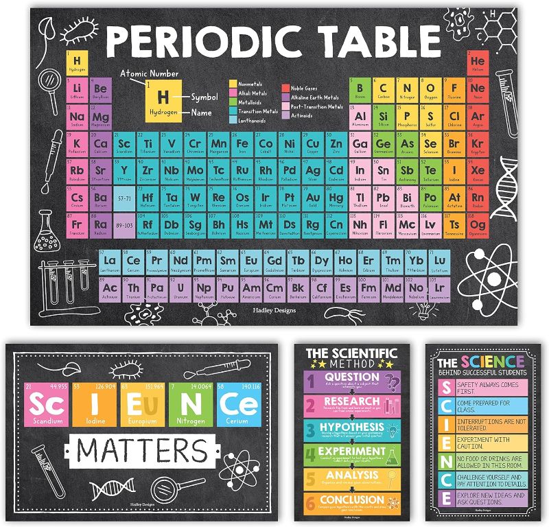 Photo 1 of 4 Chalkboard Science Posters for School Science Bulletin Board Sets For Classroom Science Posters D?r For Classroom School, Poster Periodic Table Poster Large, 11x17 inches'