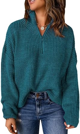 Photo 1 of Dokotoo Womens Sweaters Long Sleeve 1/4 Zip Pullover Polo V Neck Dressy Casual Tops 