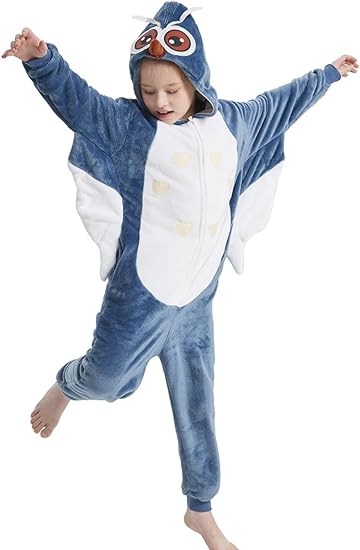 Photo 1 of ABENCA Kids Onesie Bird Animal Costume Owl Girls Pajamas One Piece Plush Sleepwear Cosplay Halloween Christmas. Size says 140