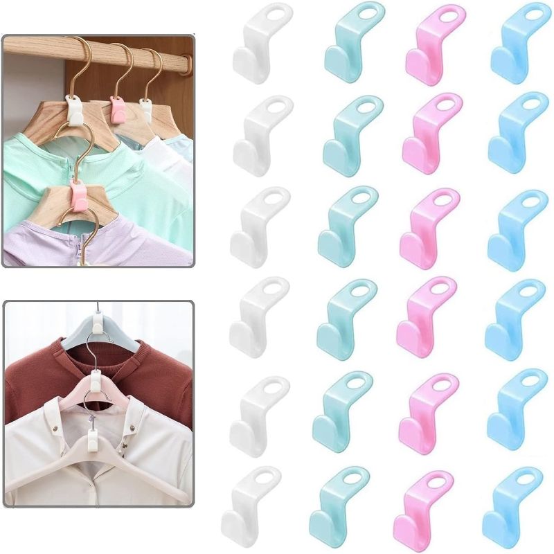 Photo 1 of 100PCS Clothes Hanger Connector Hooks, 4-Colors Hanger Extender Clips, Cascading Hanger Hooks Plastic Magic Hanger Hooks for Hangers Space Saving and Clothes Closet Organizer (Color Mixing-100pcs) 