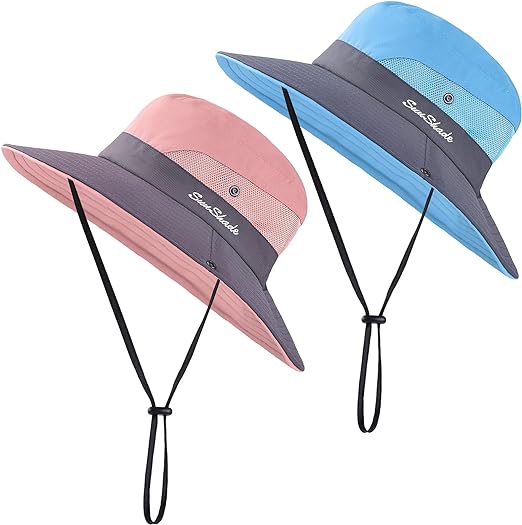 Photo 1 of Cooraby Women Summer Sun Hat Ponytail Hole Cap Wide Brim Adjustable Hat
