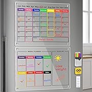Photo 1 of Acrylic Magnetic Monthly and Weekly Calendar for Fridge, MONKLE 2 Set Clear Magnetic Dry Erase Board Calendar for Fridge Reusable Planner, Includes 6 Dry Erase Markers with 6 Colors(16"x12"Inches)
