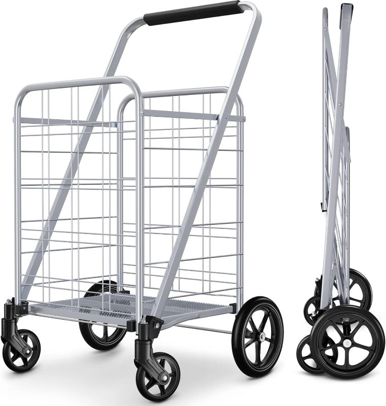 Photo 1 of winkeep Newly Released Grocery Utility Flat Folding Shopping Cart with 360° Rolling Swivel Wheels Heavy Duty & Light Weight Extra Large Utility Cart