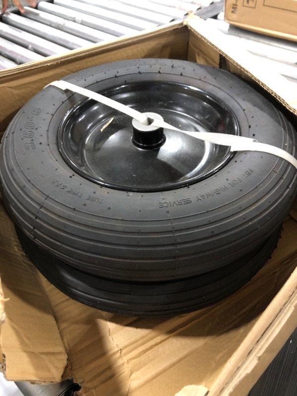 Photo 2 of 2-Pack 14.5-Inch Wheelbarrow Tire.3.50-8" Pneumatic Tires and wheels with 3"- 7" Center Hub and 5/8" Bushings for Wheelbarrow Lawn Mover Replacement. 00038361-16