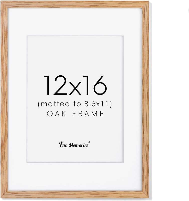 Photo 1 of 12x16 Picture Frame, Natural Solid Oak Wood Frame 12 x 16, 12"x16" Wood Frame with Tempered Glass, 12x16 Frame Matted to 8.5x11, Poster Frame 12x16 for Wall Decor