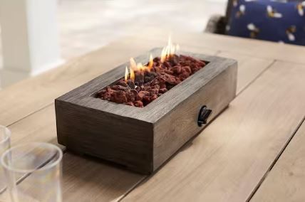 Photo 1 of 17.1 in. x 6.6 in. Rectangular Cement Gas Fire Pit Faux Wood Tabletop

