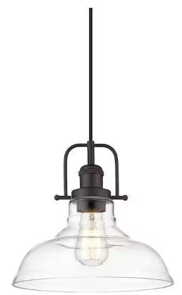 Photo 1 of 1-Light Oil Rubbed Bronze Finish Farmhouse Pendant Light with Clear Glass Shade
