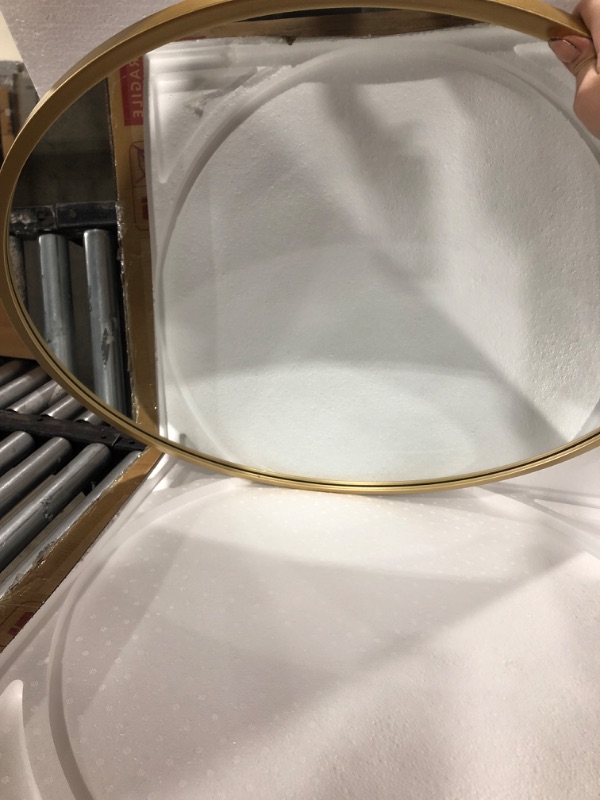 Photo 2 of Barnyard Designs 30 inch Gold Round Mirror, Bathroom Vanity Wall Mirrors, Circle Mirror for Desk, Metal Framed Bedroom Mirror Gold 30"