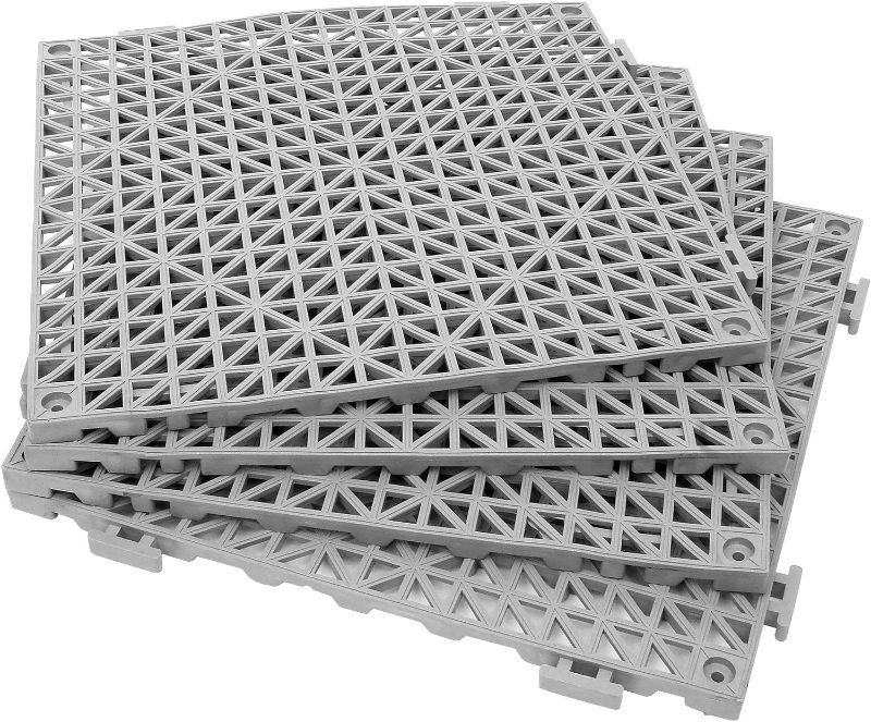 Photo 1 of 12 Pack 12" x 12" Interlocking Rubber Bathroom Flooring Tiles Non-Slip Splicing Waterproof Mat Modular Interlocking Cushion Mat for Drain, Deck, Pool, Patio, Balcony, Shower, Kitchen, Yard (Gray)
