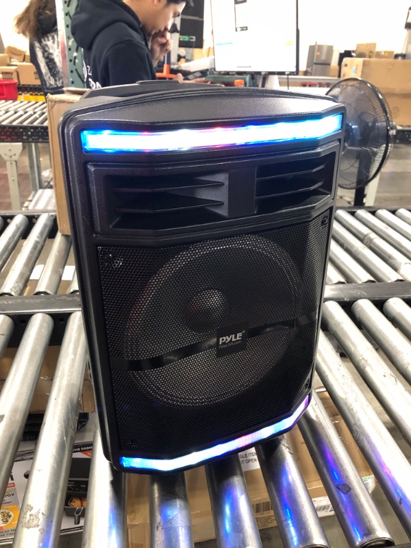 Photo 4 of Portable Bluetooth PA Speaker System - 600W Bluetooth Speaker Portable PA System W/ Rechargeable Battery 1/4" Microphone In, Party Lights, MP3/USB SD Card Reader, Rolling Wheels - Pyle PPHP1044B