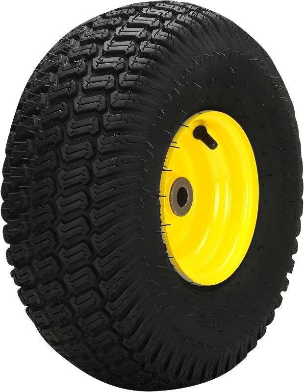 Photo 1 of 1 PCS 15x6.00-6 Lawn Mower Tires,15x6-6 Front Tire Assembly Replacement for Craftsman/John Deere/Cub Cadet Riding Mowers,4 Ply Tubeless,570lbs Capacity,3" Offset Hub,3/4" Bushing
