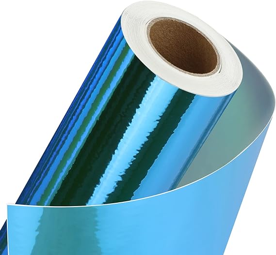 Photo 1 of YRYM Holographic Vinyl Water Blue Holographic Permanent Adhesive Craft Vinyl Roll 12" x 8 ft Works for Craft Decoration, Home Decor, Logo, Letters, Banners