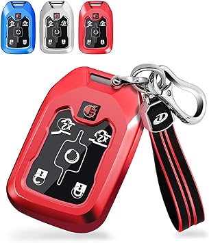 Photo 1 of Neapelep for GMC Key Fob Cover with Keychain, Soft TPU Protector Smart Key Case Holder Compatible with 2019-2021 GMC Sierra Acadia Terrain Yukon Chevy Chevrolet Silverado Suburban Tahoe(Red)
