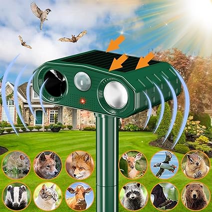 Photo 1 of 2023 Solar Ultrasonic Animal Repeller, Outdoor Animal Deterrent Solar Dog Chaser, Ultrasonic Solar Powered Animal Repeller Waterproof Animal Repeller Protect Farm for Dog, Cat, Bird, Rabbit, Raccoon 