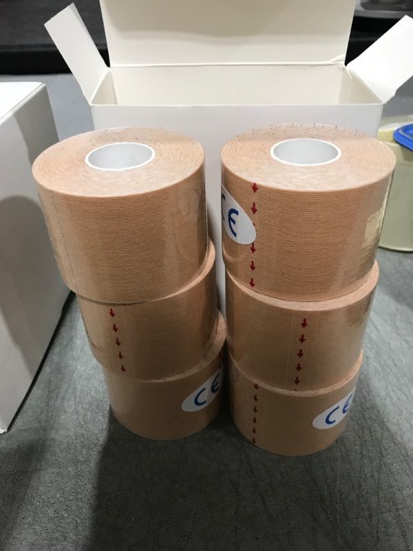 Photo 2 of 6 Pack of Waterproof Latex Free Kinesiology Recovery Tape 2 in x 16 ft Uncut Per Roll (Beige)