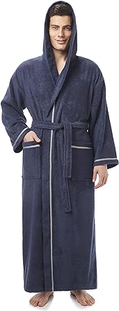 Photo 1 of Arus Men's Hooded Classic Bathrobe Turkish Cotton Robe with Full Length Options 