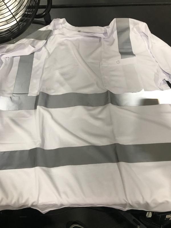 Photo 2 of JKSafety Hi-Vis Reflective Safety Apparel | Daily Work T-Shirt White Color with Sewed Retro-Reflective Strips | ANSI Compliance (77-White, 2XL) 