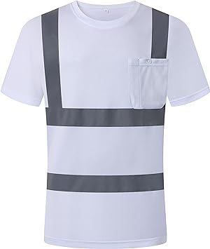 Photo 1 of JKSafety Hi-Vis Reflective Safety Apparel | Daily Work T-Shirt White Color with Sewed Retro-Reflective Strips | ANSI Compliance (77-White, 2XL) 