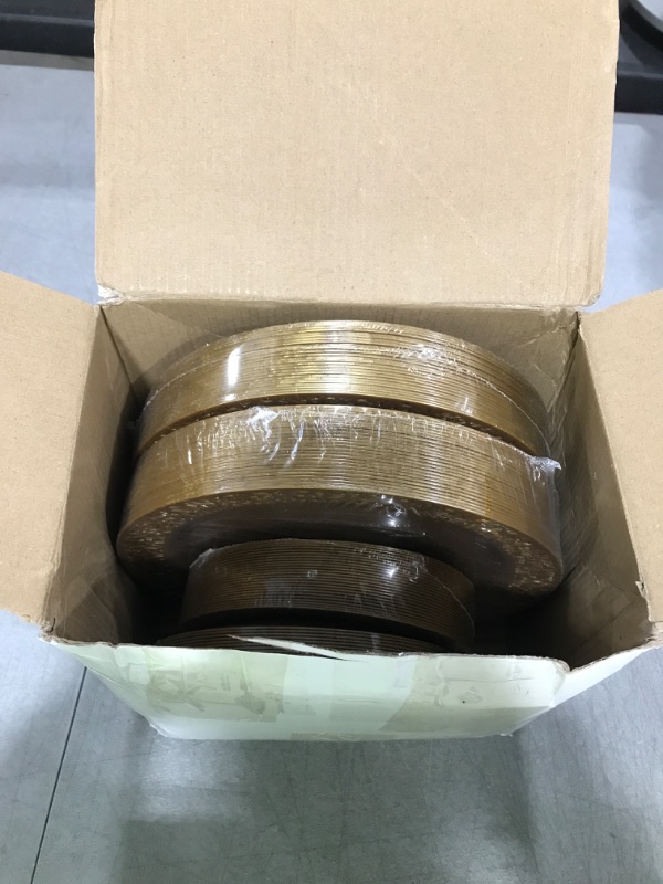 Photo 2 of 100 Pcs Brown Gold Disposable Plates Plastic Solid Gold Dinner Plates Bulk Include 50 Pcs 6 Inch and 50 Pcs 9 Inch Plates Round Lace Design Salad Dessert Plates for Weddings Party Appetizer and More