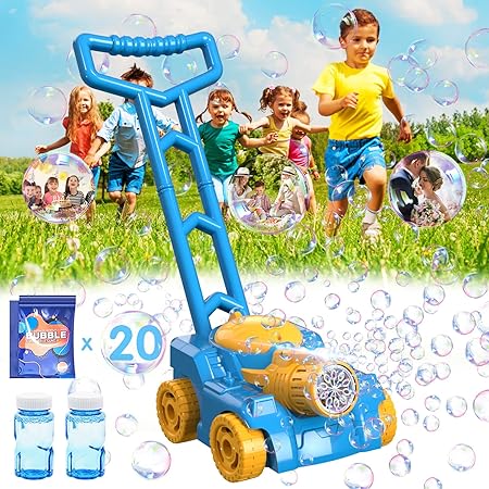 Photo 1 of (Leak Proof) QDRAGON Bubble Lawn Mower for Toddlers 1-3 2-4, Kids Lawn Mower, Bubble Machine with 7000+ Rainbow Bubbles, LED Design, Outdoor Push Toys Birthday Gift for Baby Boys Girls, Blue
