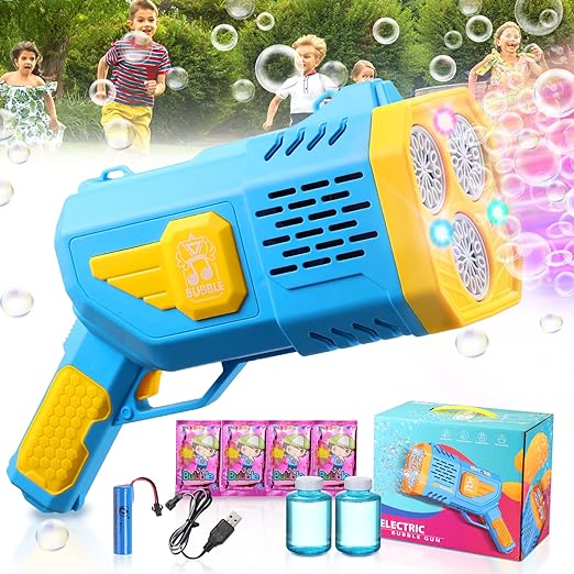 Photo 1 of Bubble Machine Gun: Bubble Gun with Colorful Lights/Bubble Solution, Bubble Gun Blower for Adults Kids Rocket Launcher Bubble Machine, Summer Toy Gift for Outdoor Indoor Birthday Wedding Party ( BLUE )
