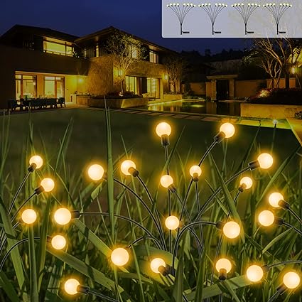 Photo 1 of 4 Pack Solar Garden Lights Firefly Lights Garden Decor-New Upgraded 8 LED Starburst Swaying Solar Outdoor Lights Waterproof, Outdoor Garden Landscape Path Yard Patio Lights Decoration, Warm White
