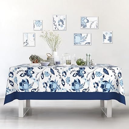 Photo 1 of Ablecozy Blue and White Porcelain Waterproof Fabric Tablecloth,Rectangle Watercolor Wrinkle Oil-Proof Resistant Table Cover for Dining Table, Buffet Parties and Campin,(52" x 70" inch)
