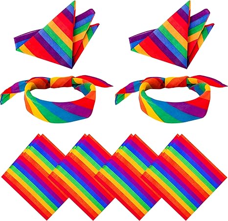 Photo 1 of 12 PCS Rainbow Bandana, Cotton Rainbow Square, Unisex Gay Pride Bandana Scarf Headband Handkerchiefs, 6 Colorful Stripes LGBT Bandana for LGBT Pride Month Parade Head Wrist Neck Decor and Daily Wear
