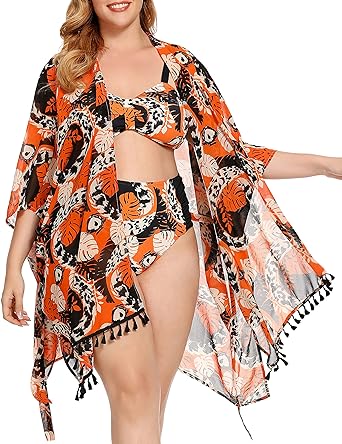 Photo 1 of AS ROSE RICH Kimonos for Women - Summer Swim Cover Up - Plus Size Floral Kimono Cardigan  SIZE 1X 