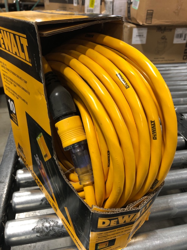 Photo 3 of DEWALT 100 Foot Extension CordLighted Click-to-Lock 10/3 SJTW -Heavy Duty Outdoor, Waterproof, Weatherproof, Heat & Corrosion Resistant Industrial Strength Light Up Three Prong Outlet Plug Power Cord 100 ft