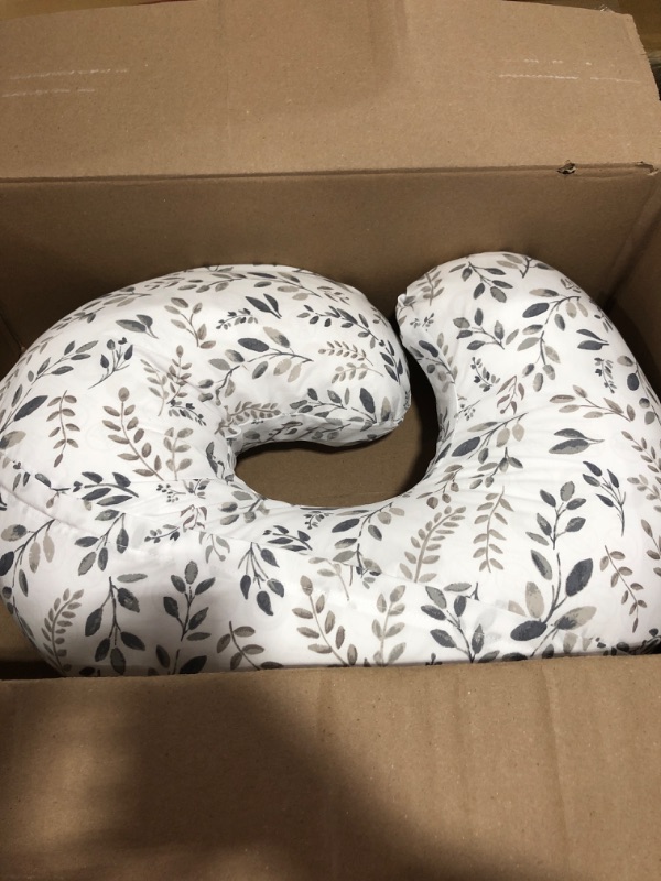 Photo 2 of Boppy Original Support Nursing Pillow, Gray Taupe Leaves, Ergonomic Breastfeeding, Bottle Feeding, and Bonding, Firm Hypoallergenic Fiber Fill, Removable Cover, Machine Washable