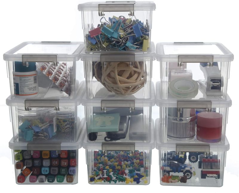 Photo 1 of  8 Pack Small Storage Bins Plastic Storage Container Stackable Box with Lids for Organizing, Clear White