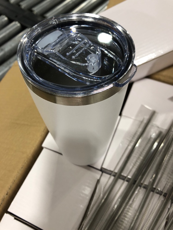 Photo 1 of 16 Pack Insulated Travel Tumblers 20 Oz Stainless Steel Tumbler Cup with Lid and Straw Powder Coated Coffee Mug for Cold and Hot Drinks(White)