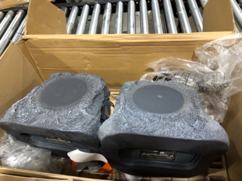 Photo 2 of Innovative Technology Outdoor Rock Speaker Pair - Wireless Bluetooth Speakers for Garden, Patio, Waterproof, Built for all Seasons & Solar Powered with Rechargeable Battery, Music Streaming - Charcoal