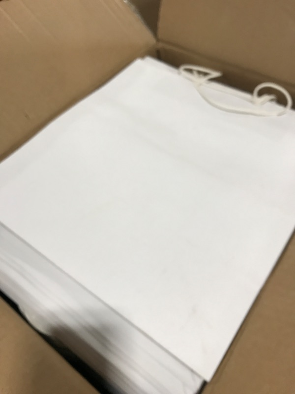 Photo 2 of 100 Pack 12X12 Inch Small White Kraft Paper Bags with Handles Bulk, Gift Wrap Bags for Favor Grocery Retail Party Birthday Shopping Business Goody Craft Sacks Merchandise Take Out Cub