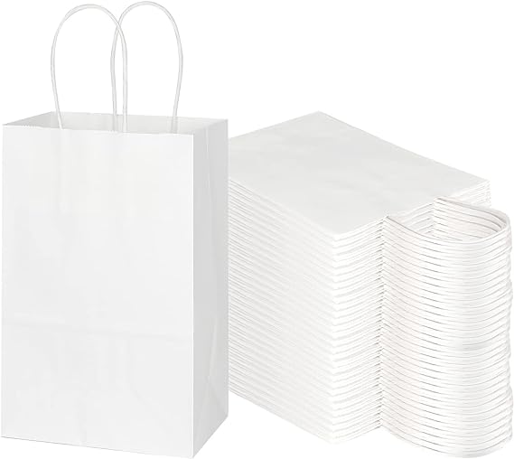 Photo 1 of 100 Pack 12X12 Inch Small White Kraft Paper Bags with Handles Bulk, Gift Wrap Bags for Favor Grocery Retail Party Birthday Shopping Business Goody Craft Sacks Merchandise Take Out Cub