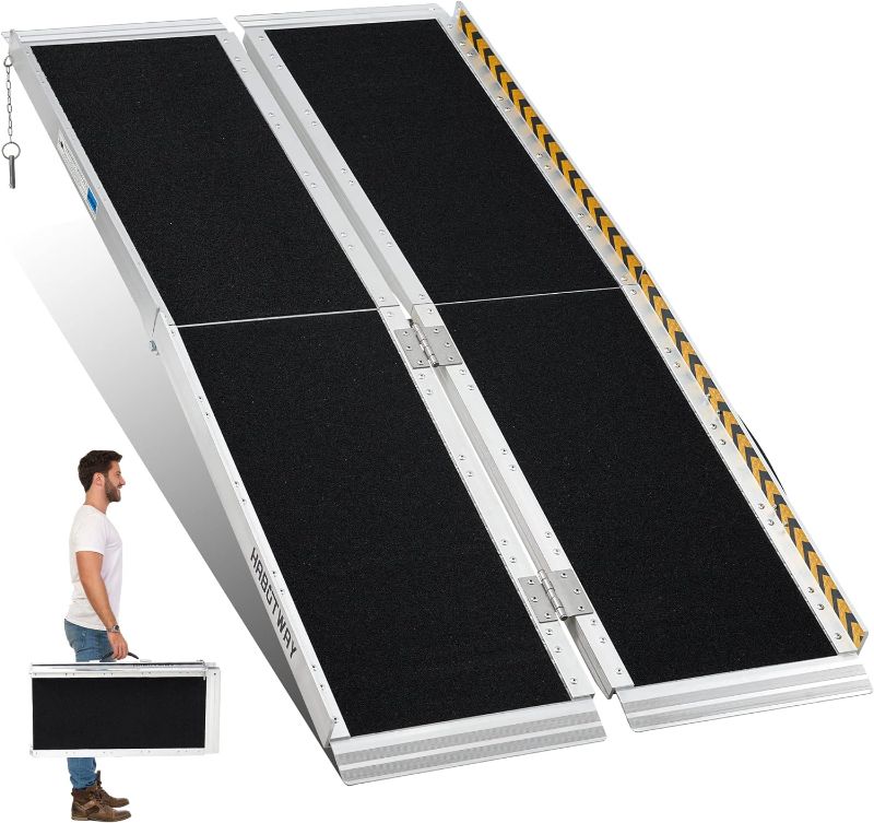 Photo 1 of  Portable Wheelchair Ramp 5Ft,Non-Skid Handicap Ramp Holds up to 800Lbs,Threshold Ramp with Non-Slip Resistant Surface for Utility Mobility Access Portable Ramps for Steps,Home,Stairs,Doorways