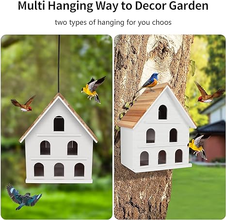 Photo 2 of  wood bird houses for outside, huge wooden birdhouses, multi door cedar birdhouse for outdoor patio garden decor as gifts for mom grandma women girls