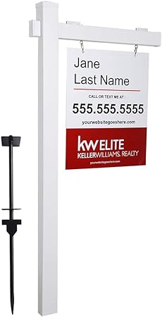 Photo 1 of kdgarden Vinyl PVC Real Estate Sign Post 6ft. Tall (4"x 4"x 72") Realtor Yard Sign Post for Open House and Home for Sale, 36" Arm Holds Up to 24" Sign, White with Flat Cap(No Sign) 72" X 36" WHITE