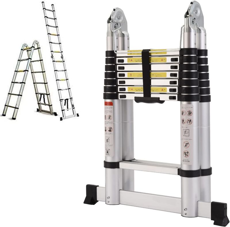 Photo 1 of 16.5FT Aluminum Telescoping Extension Ladder 330lbs Max Capacity A-Frame Lightweight Portable Multi-Purpose Folding with Support Bar Anti-Slip EN131 Certificated
