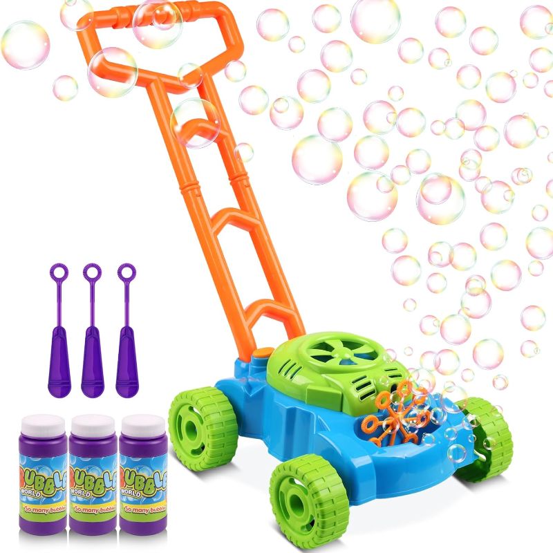 Photo 1 of Bubble Lawn Mower for Toddlers, Kids Bubble Blower Maker Machine, Indoor Outdoor Push Backyard Gardening Toys, Birthday Gifts Halloween Party Favors Games Toys for Preschool Baby Boys Girls