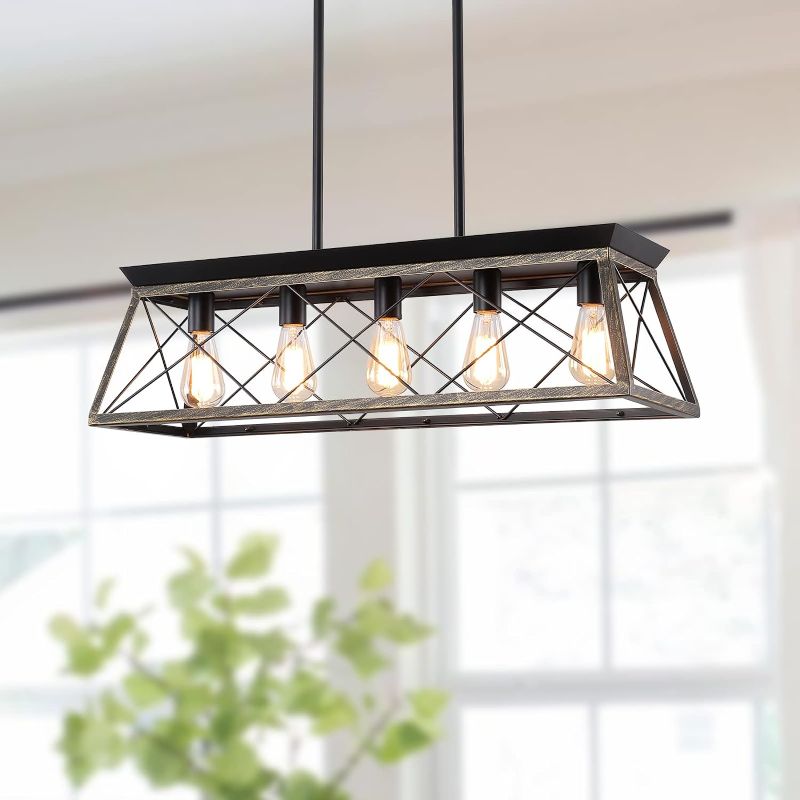 Photo 1 of  5-Light Pendant Lights Fixture, Farmhouse Chandeliers for Dining Room, Rustic Island Lights for Kitchen, Rectangular Chandelier 