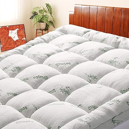 Photo 1 of Bamboo Mattress Topper Queen Size, Cooling Extra Thick Breathable Mattress pad, Soft Quilted Fitted Mattress Cover with 1000 GSM Down Alternative Fill (8-21”Deep Pocket) 